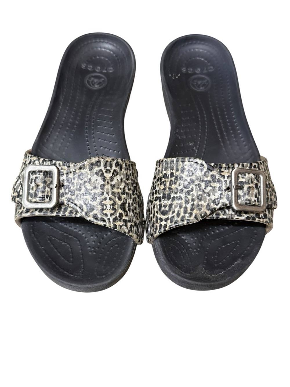 Crocs Sarah Leopard Buckle Slip-On Comfort Sandals Slides Size 7